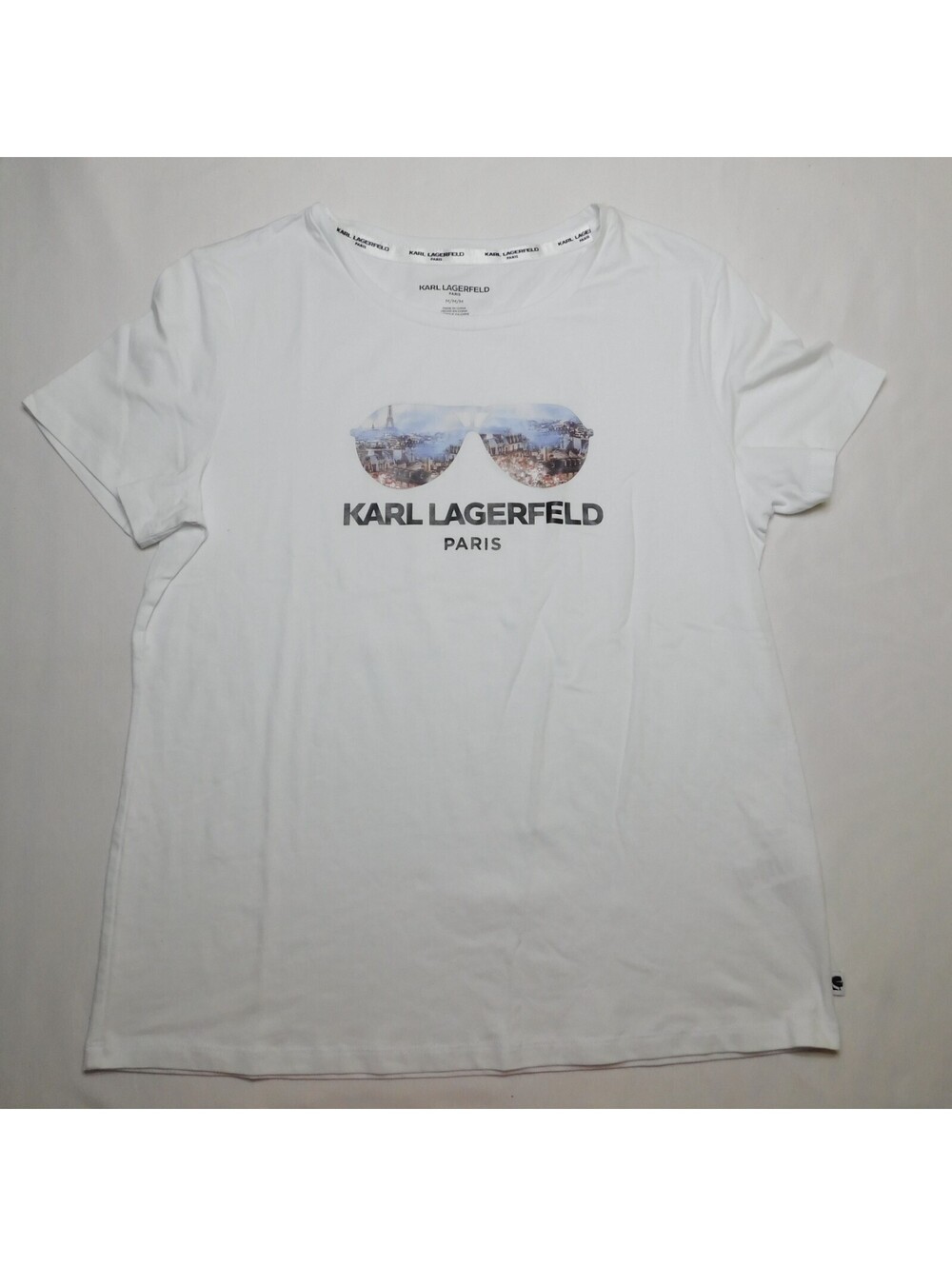 Karl Lagerfeld Paris Shirt Womens Medium White Sunglasses Eiffel Tower Graphic T